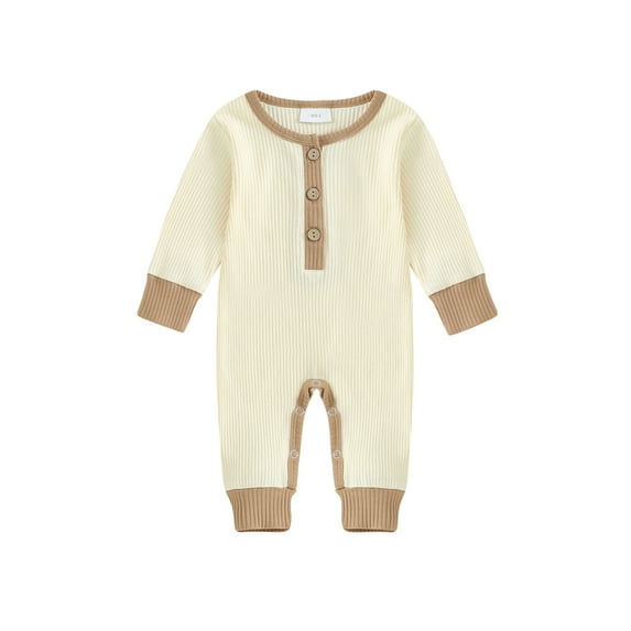 Suealasg Infant Boy Girl Fall Bodysuits Baby Ribbed Rompers Newborn Boys Girls Solid Color Long Sleeve Button Jumpsuits