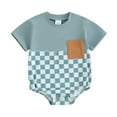 thumbnail image 1 of Suealasg Infant Boy Summer Romper 3M 6M 12M 18M Baby Long Sleeve Checkerboard Print One Piece Jumpsuit Onesie Bodysuit, 1 of 9