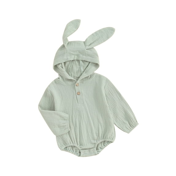 Suealasg Infant Boys Easter Romper Baby Boys Spring Clothes Long Sleeve Rabbit Ears Hooded Bodysuit 3M 6M 12M 18M Newborn One Piece Jumpsuit