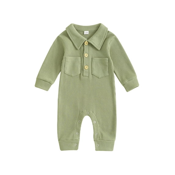 Suealasg Infant Boys Fall Jumpsuit 3 6 12 18 Months Long Sleeve Turn-down Collar Solid Casual Romper Pants Newborn Baby Boys Autumn Clothes