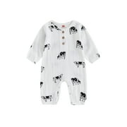 Suealasg Infant Boys Fall One Piece Bodysuits 3 6 12 18 Months Baby Boys Clothes Newborn Boys Long Sleeve Crew Neck Bull Print Jumpsuit