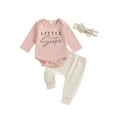 thumbnail image 1 of Suealasg Infant Girl Fall Outfits 3Pcs Baby Girl Clothes SetLetter Print Long Sleeve Romper Long Pants Headband 3 6 12 18 Months Newborn Girls Autumn Clothing, 1 of 7