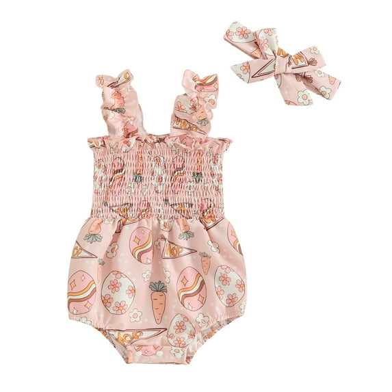 Suealasg Infant Girl Summer Romper Baby Girl Easter Clothes Sleeveless Rabbit Print Bodysuit