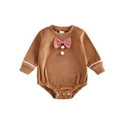 Suealasg Infant Newborn Boys Girls Christmas Romper 3M 6M 12M 18M Long Sleeve Gingerbread Man Print Bodysuit Baby Spring Fall One Piece Playsuit