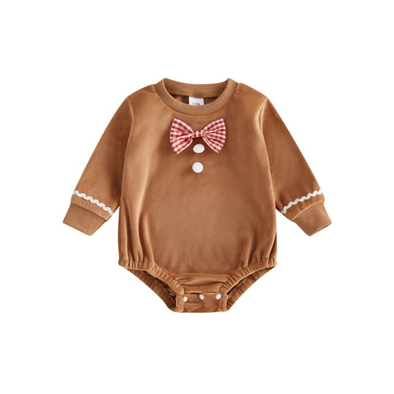 Suealasg Infant Newborn Boys Girls Christmas Romper 3M 6M 12M 18M Long Sleeve Gingerbread Man Print Bodysuit Baby Spring Fall One Piece Playsuit