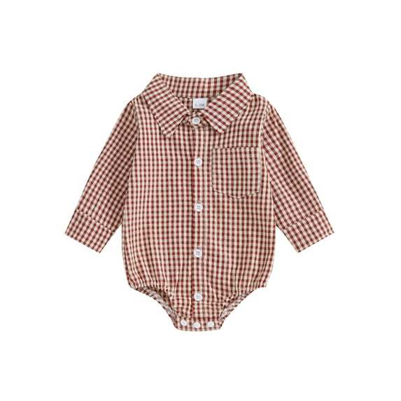 Suealasg Infant Newborn Boys Shirt Romper 3M 6M 12M 18M Long Sleeve Plaid Print Button-down Bodysuit Baby Boys Spring Fall One Piece Playsuit