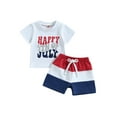 thumbnail image 1 of Suealasg Kids Baby Boys 4th of July Clothes Toddler Boys Independence Day Outfits Letter Print Crew Neck Short Sleeve T-Shirts Tops and Shorts 2Pcs Summer Clothing, 1 of 8