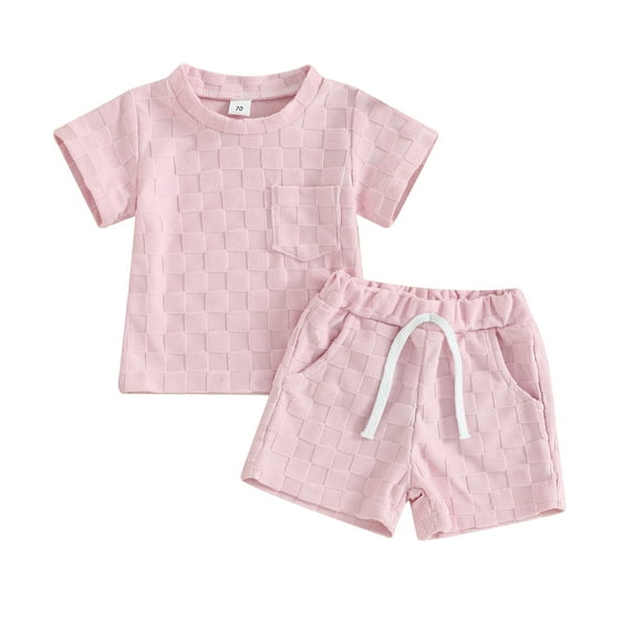 Suealasg Kids Baby Boys Girls Summer Outfits 6M 1T 2T 3T Short Sleeve Checkerboard Print T-Shirt Tops Elastic Shorts 2Pcs Causal Beach Clothes for Toddler Boys Girls
