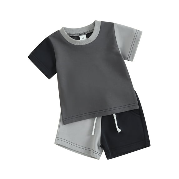 Suealasg Kids Baby Boys Shorts Sets Hawaiian Outfit Short Sleeve Contrast Color T-Shirt Tops +Elastic Waist Shorts Set Toddler Boys Summer 2Pcs Clothes Set