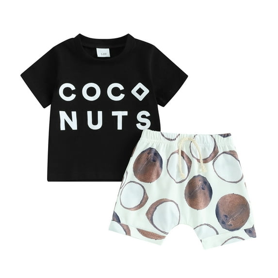 Suealasg Kids Baby Boys Summer Clothes 3M 6M 12M 18M 24M 3T Short Sleeve Coconut Print T-Shirt Top Shorts Set 2Pcs Toddler Boys Casual Beach Outfits