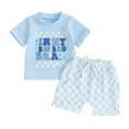 thumbnail image 1 of Suealasg Kids Baby Boys Summer Outfits 6M 1T 2T 3T Short Sleeve Letter Print T-Shirts Tops Elastic Waist Checkerboard Shorts 2Pcs Causal Beach Vacation Clothes for Toddler Boys, 1 of 9