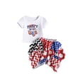thumbnail image 1 of Suealasg Kids Baby Girl 4th of July Skirt Set Short Sleeve Letter Print T-Shirt Tops+Stripe Print Irregular A-Lined Skirt Toddler Summer Independence Day Clothes 6M-3T, 1 of 9