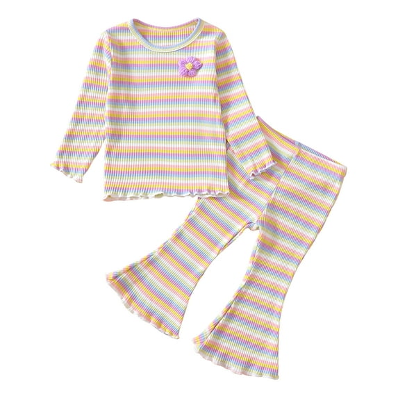 Suealasg Kids Baby Girl Clothes 6M 1T 2T 3T 4T Cute Long Sleeve 3D Crochet Flower Tops + Flare Pants Set 2Pcs Toddler Girl Spring Fall Outfit