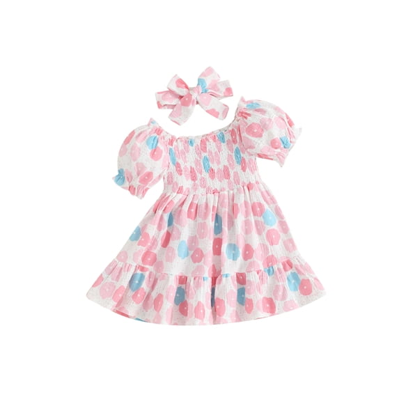 Suealasg Kids Baby Girl Matching Sister Set Short Sleeve Romper /Square Neck Puff Sleeve Flower Dress with Headbands 3M 6M 12M 18M Summer Outfit