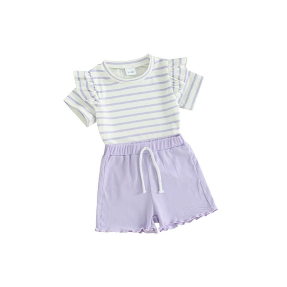 Suealasg Kids Baby Girl Summer Outfits Clothes 6M 1T 2T 3T 4T Short Sleeve Striped T-Shirt and Drawstring Shorts Sets 2Pcs Causal Clothing for Toddler Girl