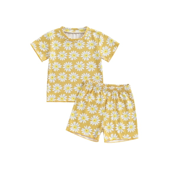 Suealasg Kids Baby Girls 2Pcs Summer Outfit Flower Print Short Sleeve Crew Neck T-shirt +Shorts 6M 1T 2T 3T 4T Toddler Girls Clothes