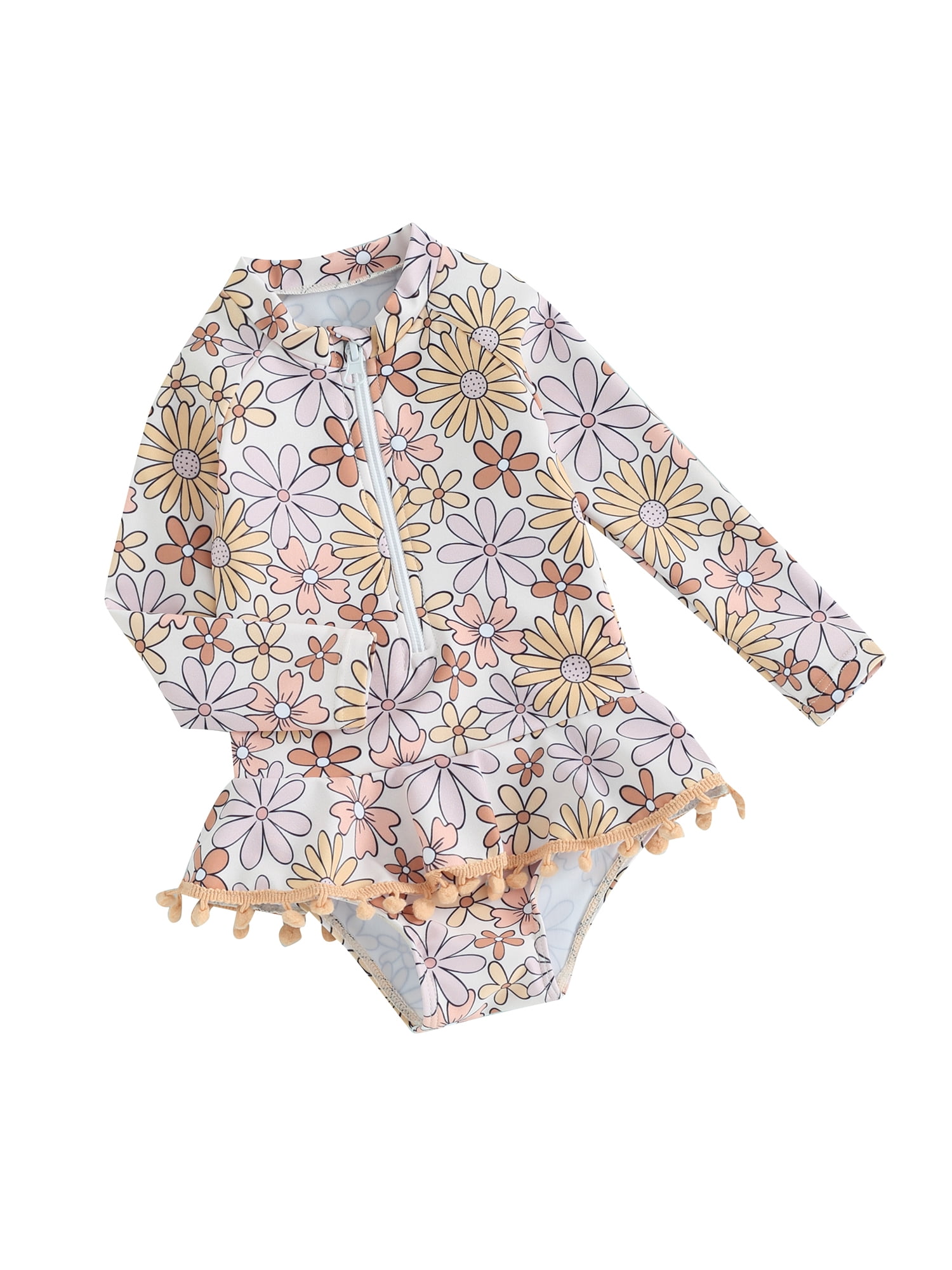 Baby Girl Long Sleeve One Piece Swimsuit - Ruffle Butt Bathing Suit With Fruit Print