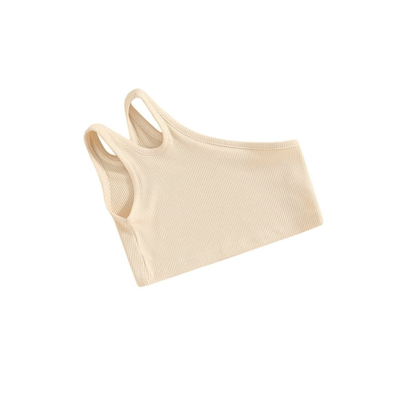 Suealasg Kids Baby Girls Ribbed Tank Crop Tops Toddler Girls Solid Color One Shoulder Sleeveless Cami Vest Summer Clothing 1-5 Years
