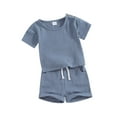 thumbnail image 1 of Suealasg Kids Boy Cotton Linen Shorts Set 6M 1T 2T 3T 4T Solid Color Short Sleeve T-Shirt Tops and Shorts Toddler Baby Boy 2Pcs Summer Outfit, 1 of 9