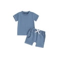 thumbnail image 1 of Suealasg Kids Boy Summer Outfits 2Pcs Toddler Baby Boy Clothes Set Solid Color Rolled Hem Short Sleeve T-Shirts Tops Elastic Waist Shorts 6M 1T 2T 3T Infant Boy Beach Clothing, 1 of 9