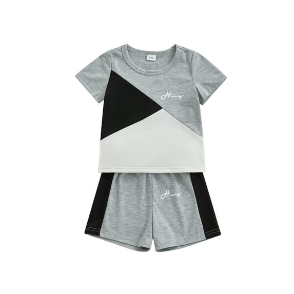 Suealasg Kids Boys Clothes 1T 2T 3T 4T 5T 6T Short Sleeve Contrast Color Tops + Elastic Waist Shorts 2Pcs Little Boys Summer Outfits