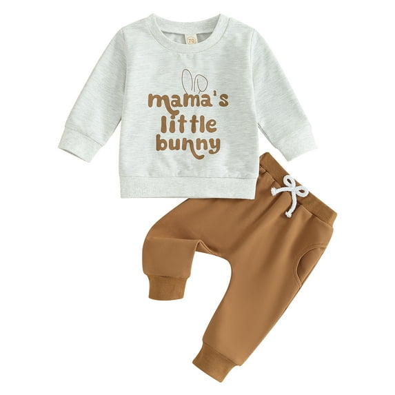 Suealasg Kids Boys Easter Outfits Set 3M 6M 1T 2T 3T Long Sleeve Letter Bunny Ears Print Sweatshirt Elastic Waist Long Pants 2PCS Casual Spring Clothing for Toddler Baby Boys