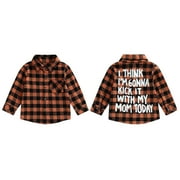 SUEALASG Kids Boys Fall Shirt Clothes 6M 1T 2T 3T 4T 5T 6T Toddler Baby Boys Long Sleeve Plaid Letter Print Button Down Collar T-shirt Tops Spring Autumn Clothing for Little Boys
