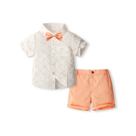 Suealasg Kids Boys Gentleman Suits Outfits 1T 2T 3T 4T 5T Little Boys Short Sleeve Airplane Bowtie Shirt and Shorts Set Formal Wear Clothing for Child Boys