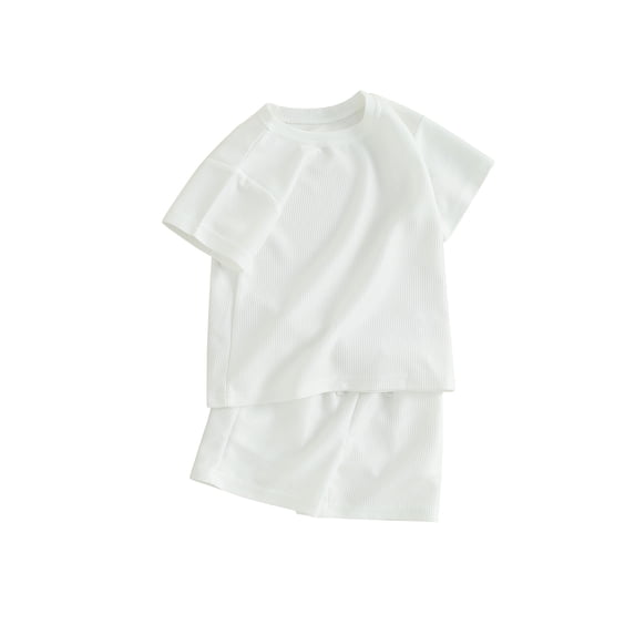 Suealasg Kids Boys Girls 2Pcs Summer Outfits Short Sleeve T-Shirt Tops Elastic Waist Shorts Sets 2T 3T 4T 5T 6T Child Beach Clothes Set
