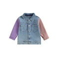 thumbnail image 1 of Suealasg Kids Boys Girls Denim Patchwork Jacket 1T 2T 3T 4T 5T Child Contrast Color Long Sleeved Lapel Button Down Coat Autumn Casual Outwear Clothing for Litte Girls Boys, 1 of 9