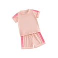thumbnail image 1 of Suealasg Kids Boys Girls Outfits Contrast Color Short Sleeve Crew Neck T-shirt with Elastic Waist Shorts Toddler Little Boys Girls 2 Piece Summer Clothes Set, 1 of 8
