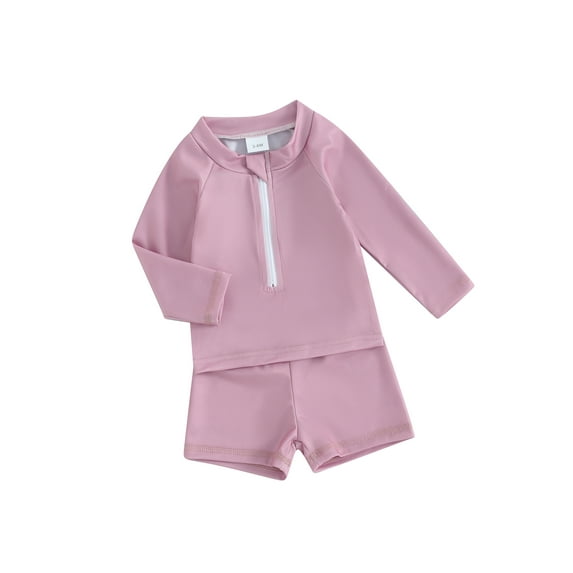 Suealasg Kids Boys Girls Rash Guard 2-Piece Swimsuit Set Little Boy Girl Long Sleeve Front Zipper Swimwear Summer Bathing Suit Beachwear