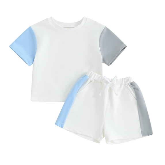 Suealasg Kids Boys Girls Summer Outfits 2T 3T 4T 5T 6T Short Sleeve Contrast Color T-Shirt Tops Elastic Shorts 2Pcs Toddler Boys Girls Causal Clothes