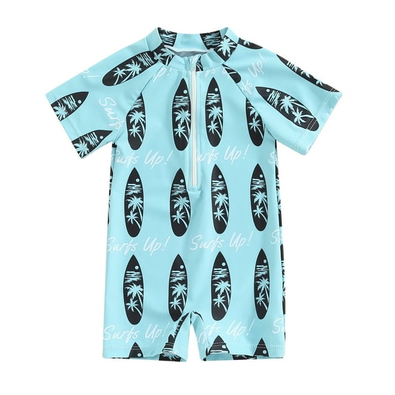 Suealasg Kids Boys One Piece Swimsuit 1T 2T 3T Short Sleeve Crab Tree Print Romper Swimwear Toddler Boys Rash Guard Bathing Suit Summer Beachwear