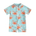 thumbnail image 1 of Suealasg Kids Boys One Piece Swimsuit 1T 2T 3T Short Sleeve Crab Tree Print Romper Swimwear Toddler Boys Rash Guard Bathing Suit Summer Beachwear, 1 of 9