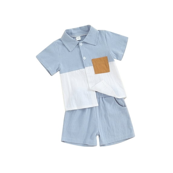 Suealasg Kids Boys Summer 2Pcs Outfits 1T 2T 3T 4T 5T 6T Little Boys Casual Beach Clothes Contrast Color Short Sleeve Shirt with Elastic Waist Shorts