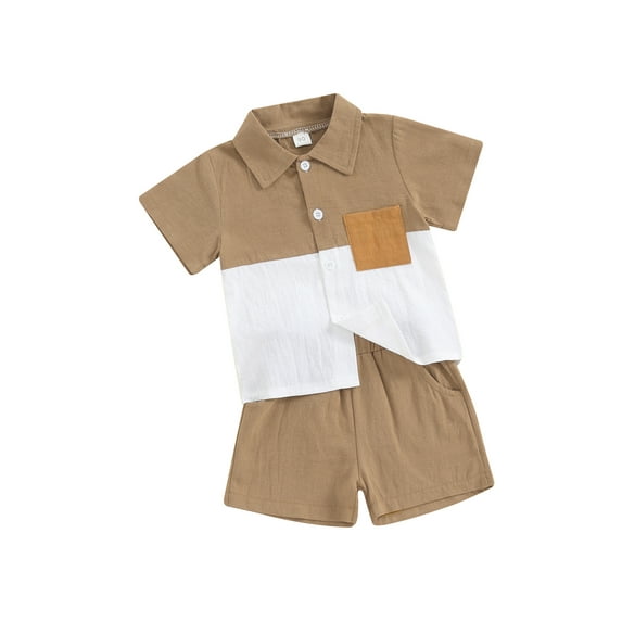 Suealasg Kids Boys Summer 2Pcs Outfits 1T 2T 3T 4T 5T 6T Little Boys Casual Beach Clothes Contrast Color Short Sleeve Shirt with Elastic Waist Shorts
