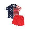 thumbnail image 1 of Suealasg Kids Boys Summer 4th of July Outfits 1T 2T 3T 4T 5T 6T Short Sleeve Stars Stripes Print Shirt +Elastic Waist Shorts 2Pcs Little Boys Independence Day Clothes, 1 of 9