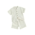 thumbnail image 1 of Suealasg Kids Boys Summer Outfits 6M 1T 2T 3T 4T 5T Little Boys Short Sleeve Button T-Shirt Tops +Elastic Shorts Set 2Pcs Child Boys Casual Linen Clothing, 1 of 9