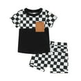 thumbnail image 1 of Suealasg Kids Boys Summer Outfits Clothes 6M 1T 2T 3T 4T Children Short Sleeve Checkerboard Print T-Shirt Tops Elastic Shorts 2Pcs Causal Beach Clothing for Toddler Boy, 1 of 9