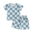 thumbnail image 1 of Suealasg Kids Boys Summer Outfits Clothes 6M 1T 2T 3T Short Sleeve Checkerboard Print T-Shirt Tops Elastic Shorts 2Pcs Causal Beach Clothing for Toddler Boy, 1 of 9