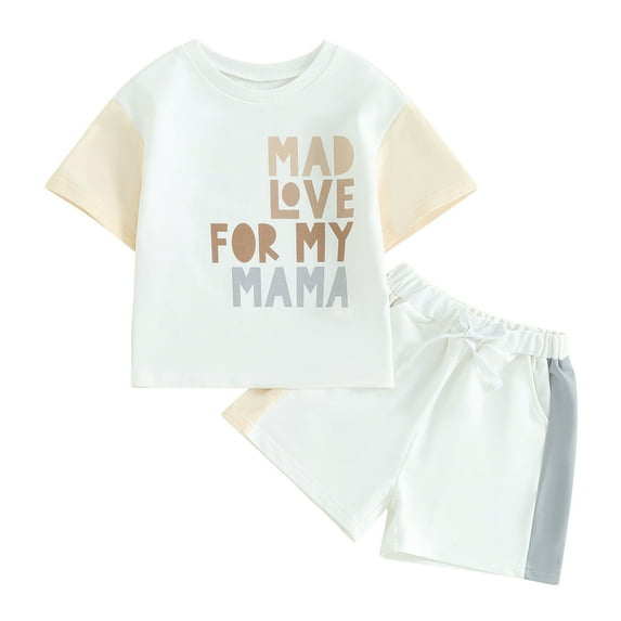Suealasg Kids Boys Summer Outfits Set 6M 1T 2T 3T 4T Toddler Baby Boys Short Sleeve Letter Print T-Shirt Tops Contrast Color Shorts Set 2PCS Casual Clothing for Little Boys