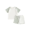 thumbnail image 1 of Suealasg Kids Boys Summer Shorts Set Short Sleeve Crew Neck Plaid T-shirt +Elastic Waist Shorts Toddler Boys 2Pcs Casual Outfit Set, 1 of 9
