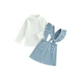 thumbnail image 1 of Suealasg Kids Girl 2 Piece Skirt Outfit Little Girls Solid Color Turtleneck Tops and Corduroy Suspender Skirt Set 1T 2T 3T 4T 5T Toddler Girls Fall Cute Clothes, 1 of 9
