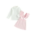 thumbnail image 1 of Suealasg Kids Girl 2 Piece Skirt Outfit Little Girls Solid Color Turtleneck Tops and Corduroy Suspender Skirt Set 1T 2T 3T 4T 5T Toddler Girls Fall Cute Clothes, 1 of 9