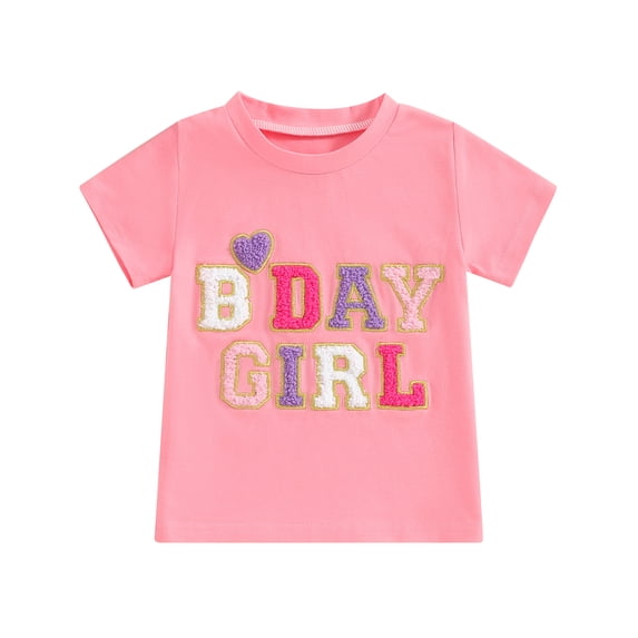 Suealasg Kids Girl Birthday Outfits Clothes Round Neck Short Sleeve Letter Heart Embroidery T-Shirt 6M 1T 2T 3T 4T Summer Clothing for Toddler Baby Girl