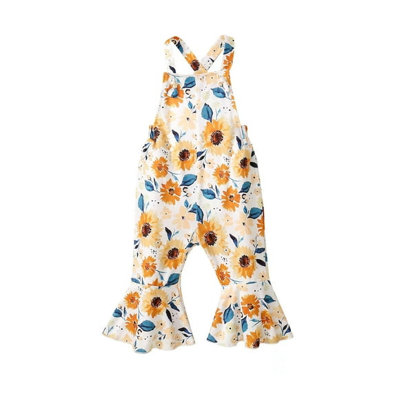 Suealasg Kids Girl Sleeveless Romper Jumpsuit 6M 1T 2T 3T 4T Little Girls Floral Print Suspender Bell Bottoms Toddler Girl Flared Pants