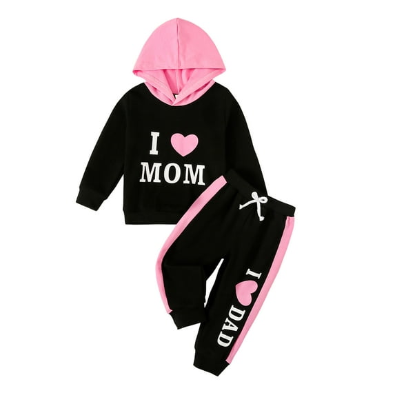 Suealasg Kids Girl Spring Outfits Clothes 6M 1T 2T 3T 4T Toddler Baby Girls Long Sleeve Letters Heart Print Hoodie Sweatshirt Sweatpants Set 2Pcs Valentines Day Clothing for Little Girl