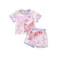 thumbnail image 1 of Suealasg Kids Girl Summer Outfits 2Pcs Short Sleeve Crew Neck Floral Print Tops Shorts Sets Toddler Girls Casual Clothes, 1 of 8
