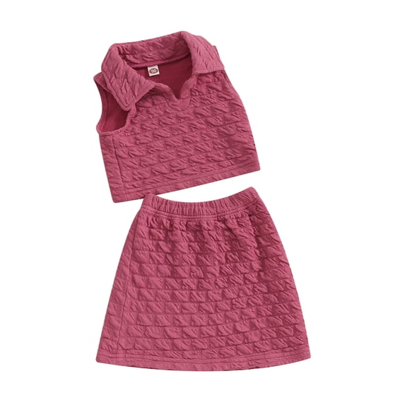 Suealasg Kids Girl Summer Outfits Clothes 1T 2T 3T 4T 5T 6T Toddler Girls Sleeveless Lapel Tank Tops A-line Skirt Set 2Pcs Valentines Day Clothing for Little Girl